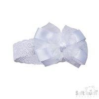 HB116-W: White Lace Headband w/Bow